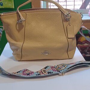 Pastel Yellow Medium Coach Bag with embroidered strap